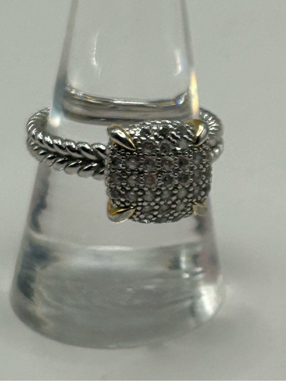 Sterling Silver Pavé Square Ring with Gold Accent - Silver 9.5 - Picture 3 of 6